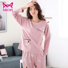 Miiow/猫人 秋季女棉质居家服时尚长袖家居服女士甜美卡通春秋睡衣套装