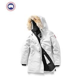 Canada Goose 加拿大鹅 VICTORIA系列 女士中长款带毛领带帽子羽绒服 灰白色  洲际速买