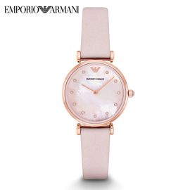 EMPORIO ARMANI 阿玛尼女士手表 欧美时尚简约商务防水女表 皮革表带 石英表